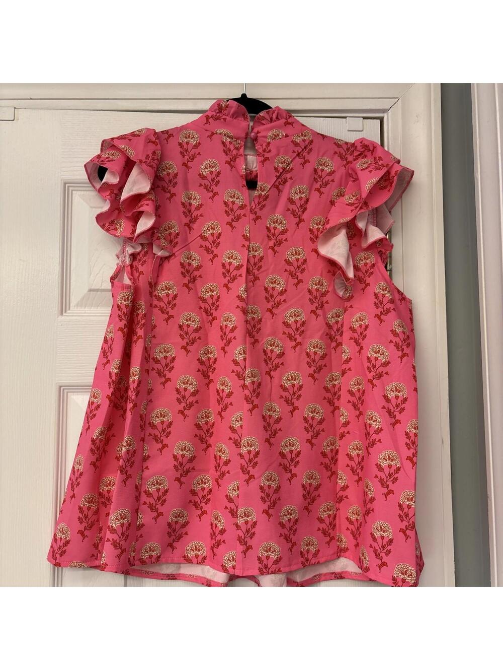SHEIN Hot Pink Floral Sleeveless Pleated Ruffle Blouse. Size XL. Summer. - Picture 11 of 11